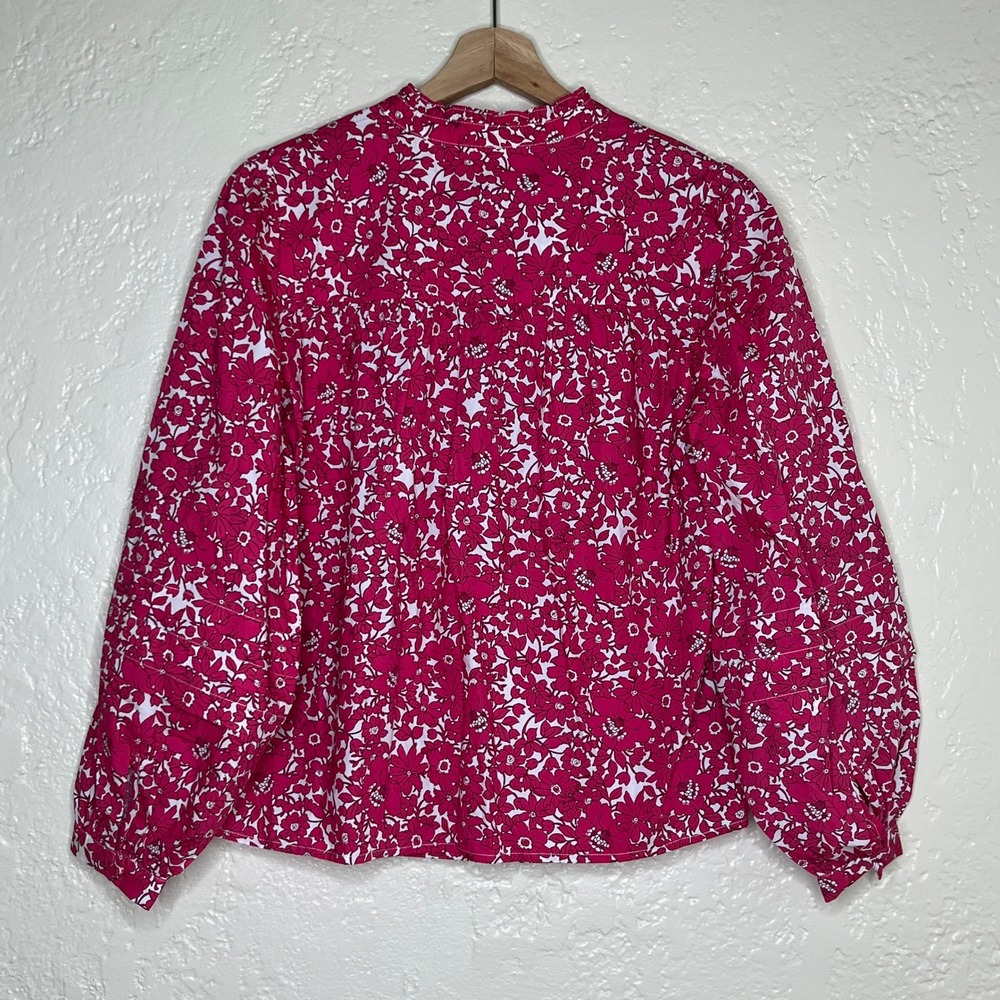 J.Crew Ruffleneck Popover Blouse Blushing Meadow Pink Floral BR065 XS - Picture 3 of 7